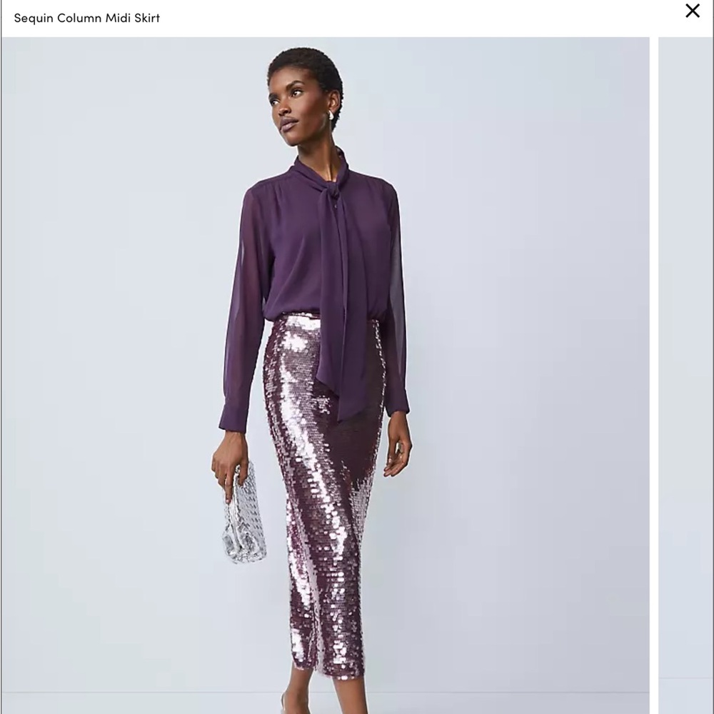 Ann Taylor Elegant Sequin Midi Skirt in Frosted Burgundy Color NWT Size 10